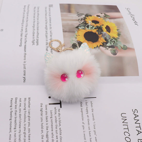 Girls Heart Shaped Plush Cat Keychain Handmade With Golden Chain Buckle