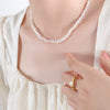 Girls Imitation Pearl Geometric Retro Elegant Simple Necklace Clavicle Chain Jewelry In Titanium Steel With Electroplating