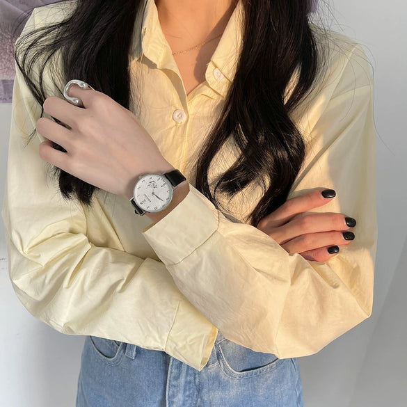 Girls Leisure Style Watch Alloy Case Ordinary Glass Mirror