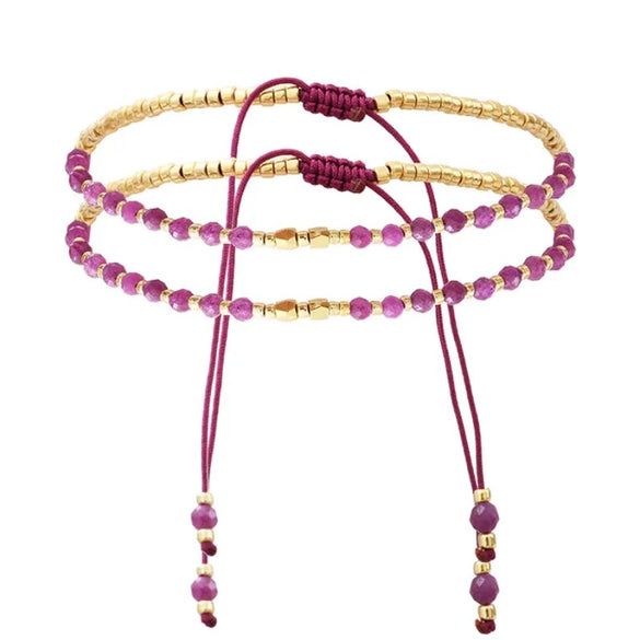 Girls Natural Grape Stone Beaded Small Bracelet With Miyuki Beads Hand Woven In Geometric Style Mixed Material