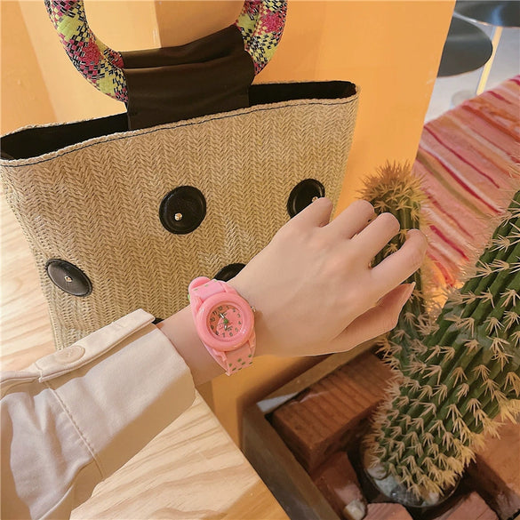 Girls' Plastic Heart And Strawberry Dot Cartoon Watch