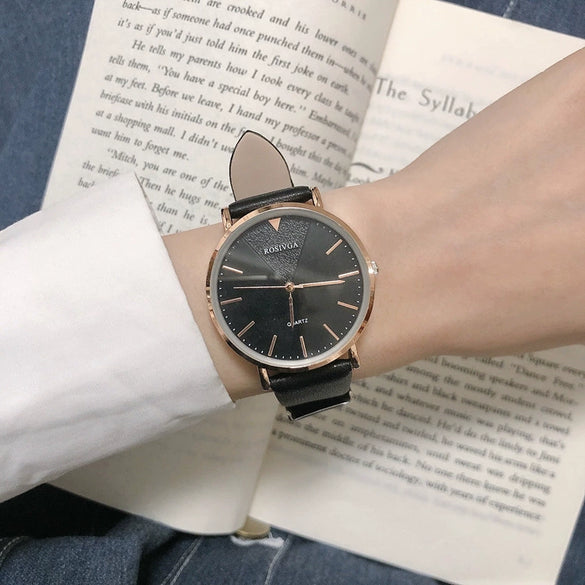 Girls Retro Artistic Quartz Watch Alloy Case Pu Strap Round Dial