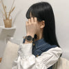 Girls Retro Artistic Quartz Watch Alloy Case Pu Strap Round Dial