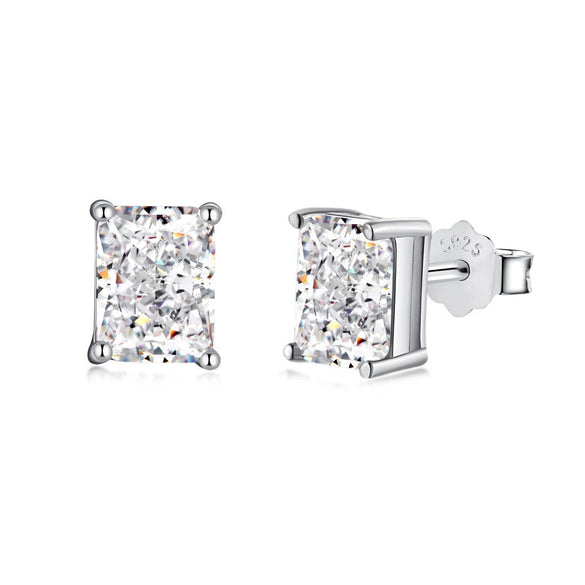 Girls S925 Sterling Silver Geometric Emerald Cut Zircon Earrings With Electroplating