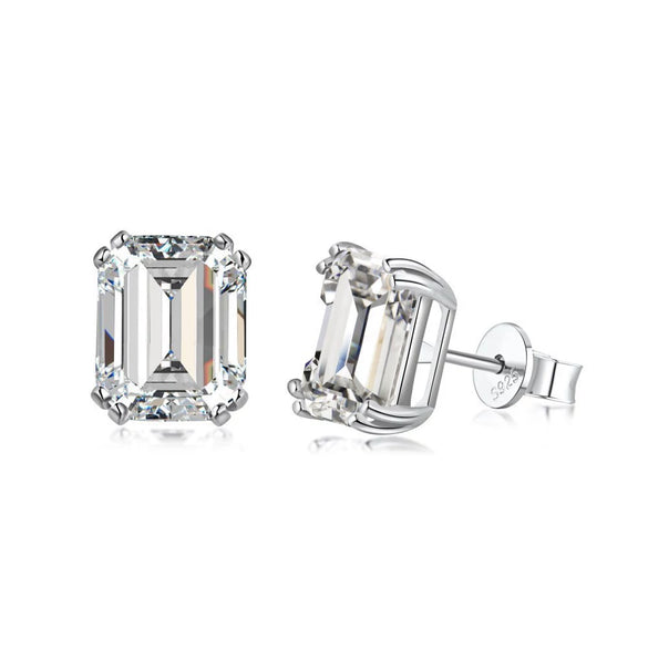 Girls S925 Sterling Silver Geometric Emerald Cut Zircon Earrings With Electroplating