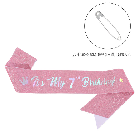 Girls Shoulder Strap Glitter Fabric Hot Stamping Pink Colorful Lettering Birthday Theme