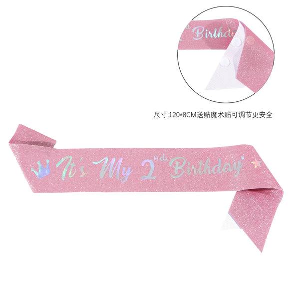 Girls Shoulder Strap Glitter Fabric Hot Stamping Pink Colorful Lettering Birthday Theme
