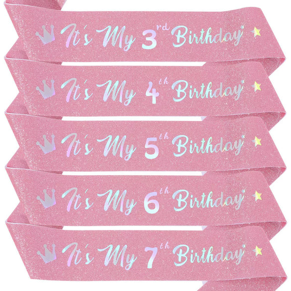 Girls Shoulder Strap Glitter Fabric Hot Stamping Pink Colorful Lettering Birthday Theme