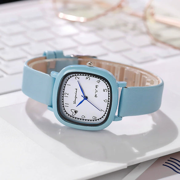 Girls Square Alloy Pu Strap Fresh Style Watch