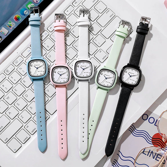 Girls Square Alloy Pu Strap Fresh Style Watch