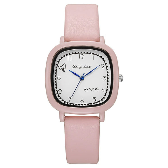 Girls Square Alloy Pu Strap Fresh Style Watch