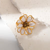 Girls Stainless Steel Flower Fashion Opening Ring With Electroplating