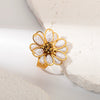 Girls Stainless Steel Flower Fashion Opening Ring With Electroplating