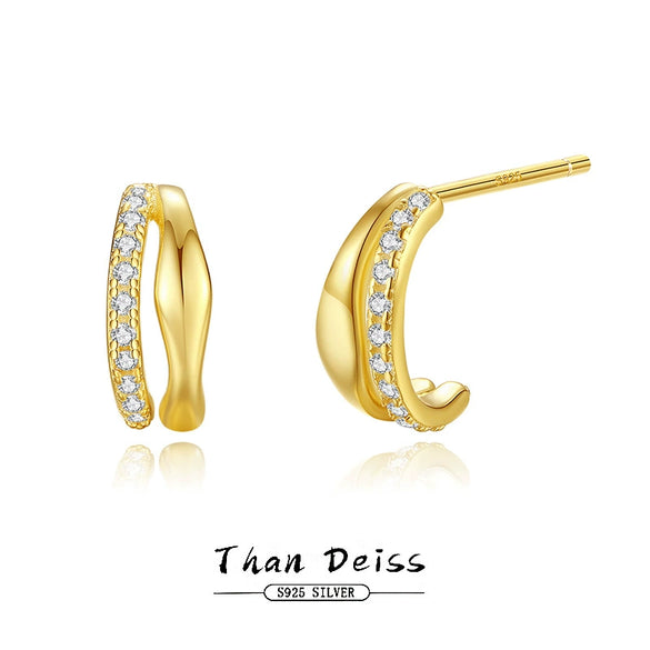 Girls 925 Sterling Silver Diamondshaped Doublerow Highend Electroplated 18K Gold Earrings