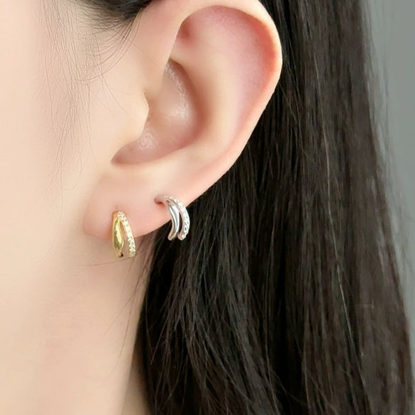 Girls 925 Sterling Silver Diamondshaped Doublerow Highend Electroplated 18K Gold Earrings