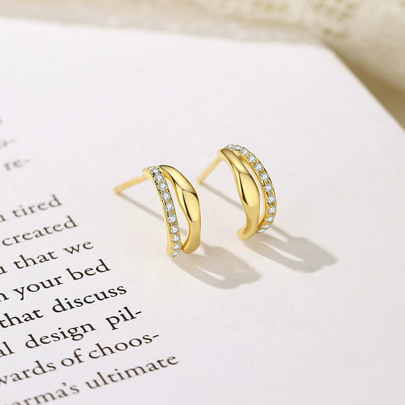 Girls 925 Sterling Silver Diamondshaped Doublerow Highend Electroplated 18K Gold Earrings