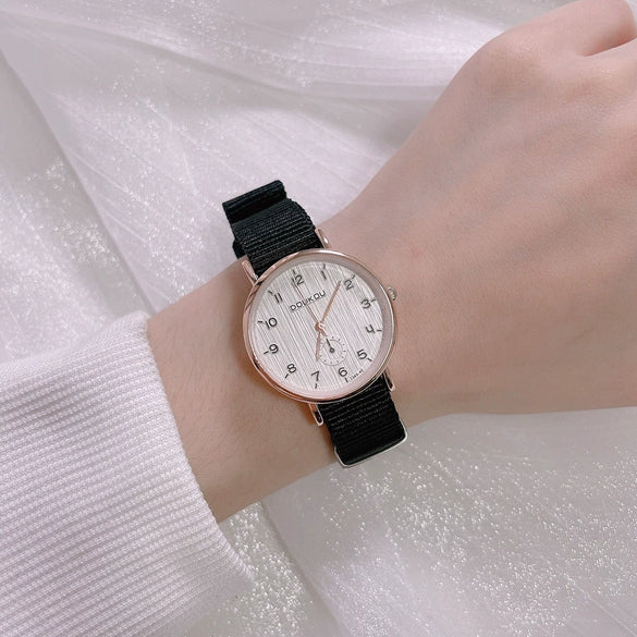 Girls Student Watch Alloy Case Pink Canvas Leisure Style
