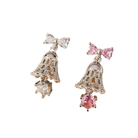Girls' Titanium Steel Bow Bell Pendant Screw Earrings With Electroplating