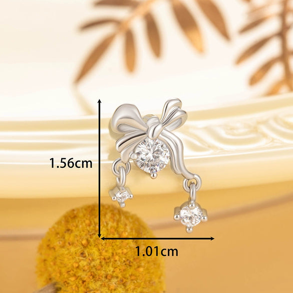 Girls' Titanium Steel Bow Pendant Earrings With Electroplating