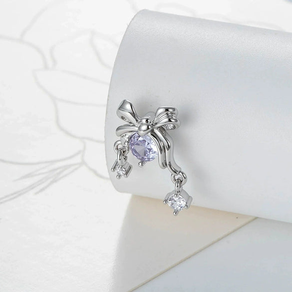 Girls' Titanium Steel Bow Pendant Earrings With Electroplating
