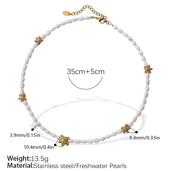 Girls 316L Stainless Steel Freshwater Pearl Necklace And Starfish Bracelet Electroplated 18K Gold