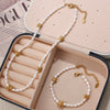 Girls 316L Stainless Steel Freshwater Pearl Necklace And Starfish Bracelet Electroplated 18K Gold