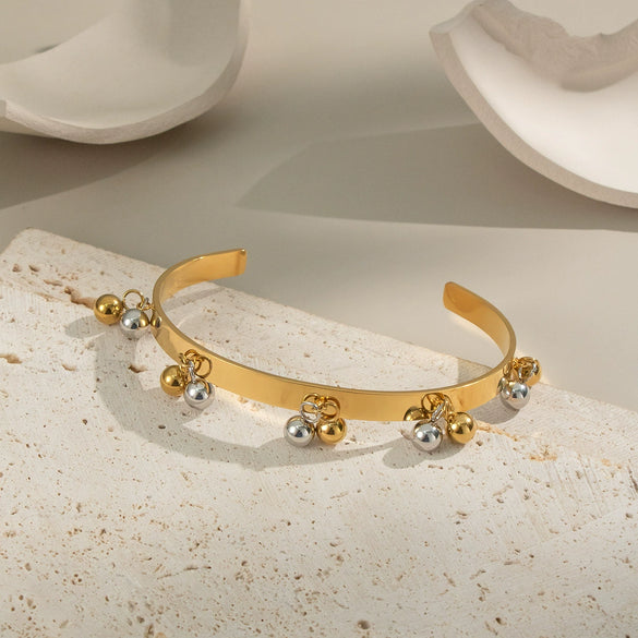 Girls Twoball Color Matching Bracelet 304 Stainless Steel Hand Jewelry With 18K Real Gold Electroplated Finish And Geometric Style Waterproof And Environmentally Friendly
