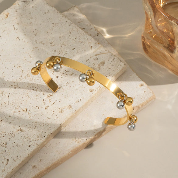 Girls Twoball Color Matching Bracelet 304 Stainless Steel Hand Jewelry With 18K Real Gold Electroplated Finish And Geometric Style Waterproof And Environmentally Friendly