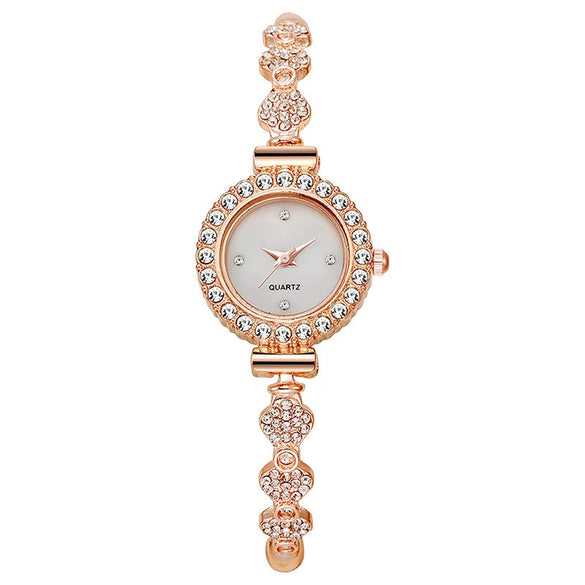 Girls Watch Alloy Gold Round Dial With Small Diamond Ins And Lazy Pullout Bracelet College Style