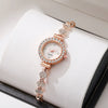 Girls Watch Alloy Gold Round Dial With Small Diamond Ins And Lazy Pullout Bracelet College Style