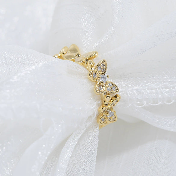 Girly Bowknot Heart Shaped Copper Electroplated Adjustable Open Ring For Women