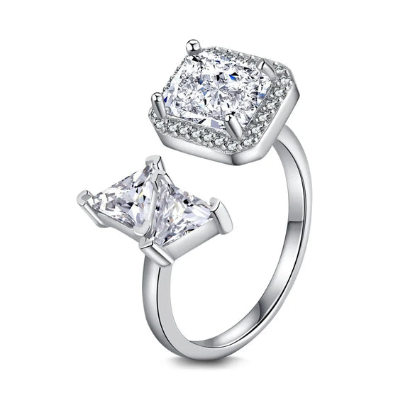 Glam Geometric Sterling Silver Inlay Zircon Open Ring