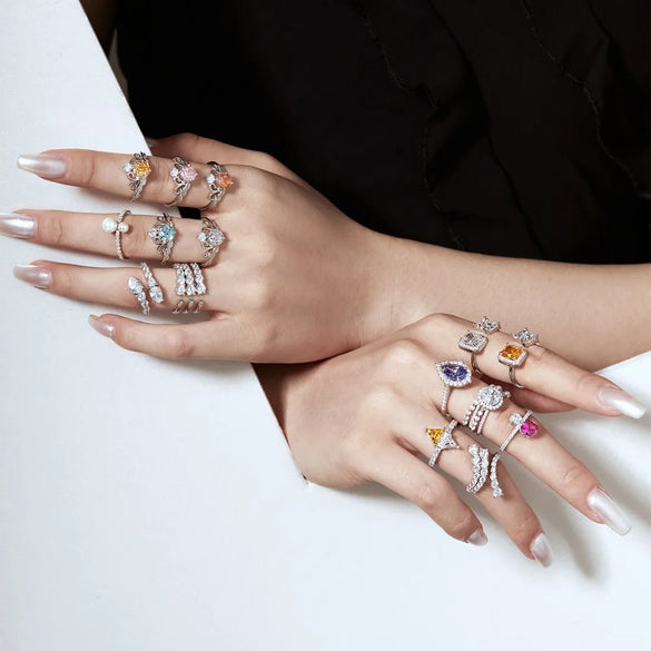 Glam Geometric Sterling Silver Inlay Zircon Open Ring