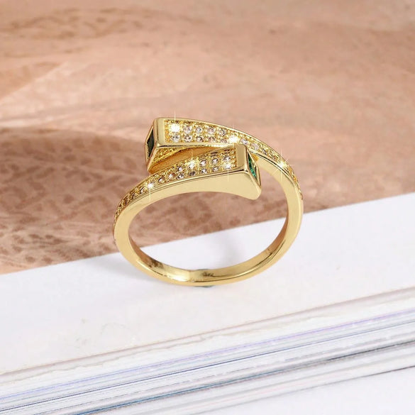 Glam Luxurious Shiny Flower Copper Plating Inlay Zircon 18k Gold Plated Open Rings