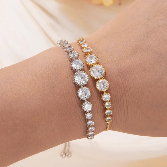 Glam Round Stainless Steel Copper 18k Gold Plated Rose Gold Plated Silver Plated Zircon Bracelets In Bulk