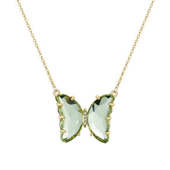Glass Colored Glaze Butterfly Inlaid Zircon Cross Chain Necklace For Women Ins Style Animal Zodiac