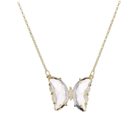 Glass Colored Glaze Butterfly Inlaid Zircon Cross Chain Necklace For Women Ins Style Animal Zodiac