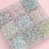 Glass Glaze Round Beads Handmade Diy Bracelet Necklace Accessories With Floral Vignetting Blue Powder