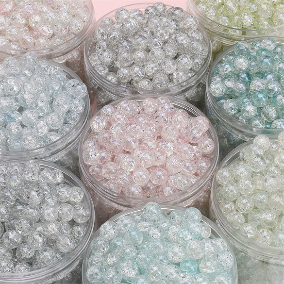 Glass Glaze Round Beads Handmade Diy Bracelet Necklace Accessories With Floral Vignetting Blue Powder
