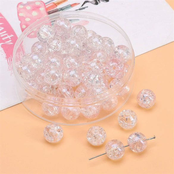 Glass Glaze Round Beads Handmade Diy Bracelet Necklace Accessories With Floral Vignetting Blue Powder