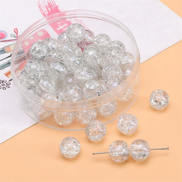 Glass Glaze Round Beads Handmade Diy Bracelet Necklace Accessories With Floral Vignetting Blue Powder