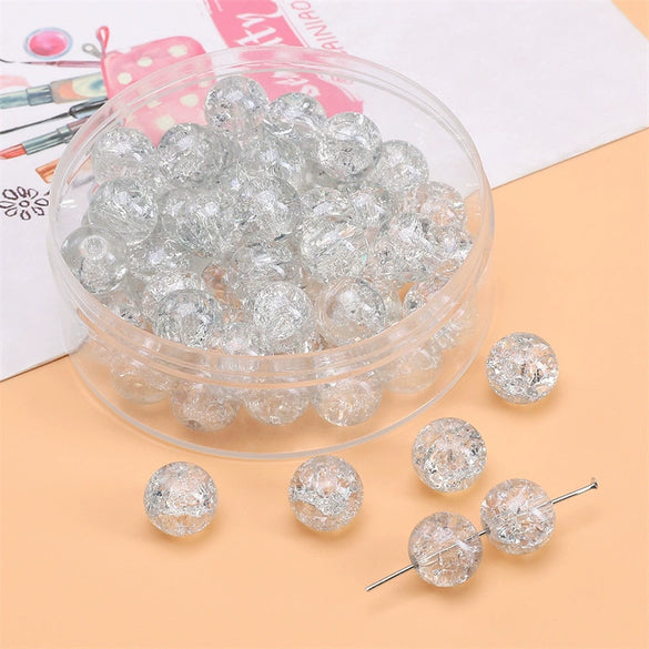 Glass Glaze Round Beads Handmade Diy Bracelet Necklace Accessories With Floral Vignetting Blue Powder