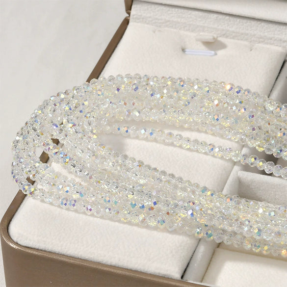 Glass Glazed Flat Round Cut Artificial Crystal Beads Electroplated Jewelry Making Material