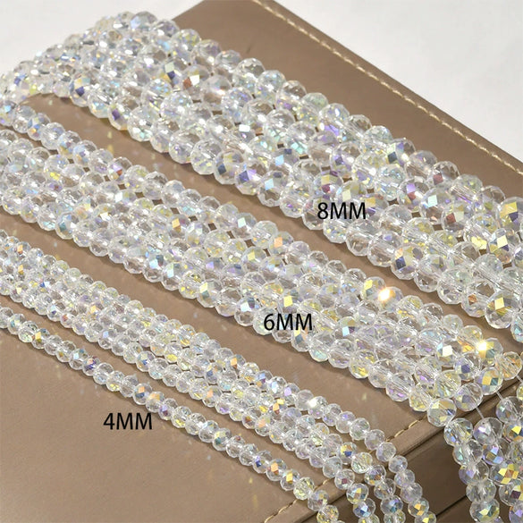 Glass Glazed Flat Round Cut Artificial Crystal Beads Electroplated Jewelry Making Material