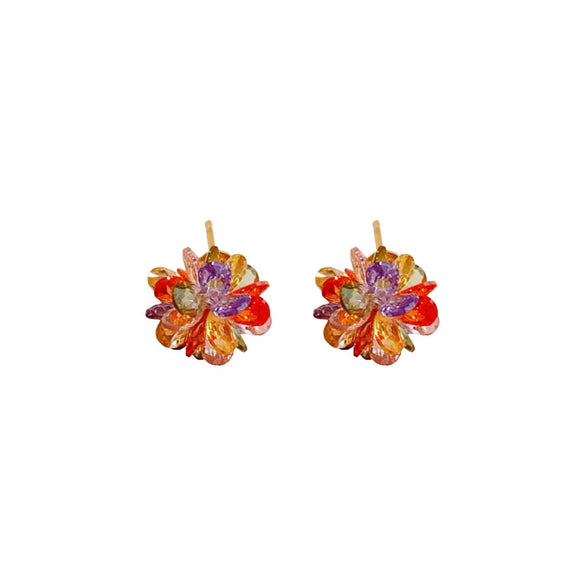 Glass Glazed Flower Geometric Stud Earrings For Women Electroplated