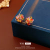 Glass Glazed Flower Geometric Stud Earrings For Women Electroplated