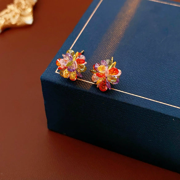 Glass Glazed Flower Geometric Stud Earrings For Women Electroplated