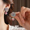 Glass Glazed Geometric Flower Earrings With Electroplating For Women