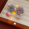 Glass Glazed Geometric Flower Earrings With Electroplating For Women