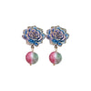 Glass Glazed Geometric Flower Earrings With Electroplating For Women